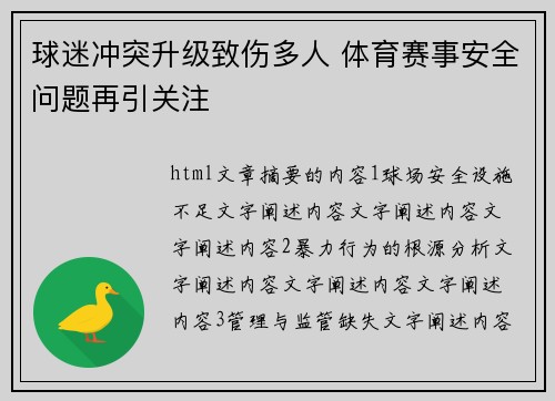 球迷冲突升级致伤多人 体育赛事安全问题再引关注