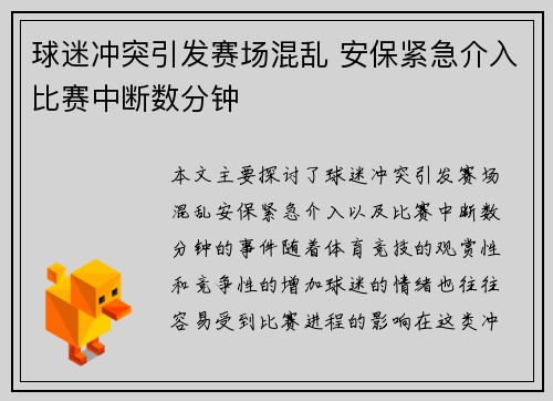 球迷冲突引发赛场混乱 安保紧急介入比赛中断数分钟