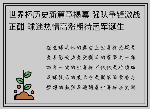 世界杯历史新篇章揭幕 强队争锋激战正酣 球迷热情高涨期待冠军诞生