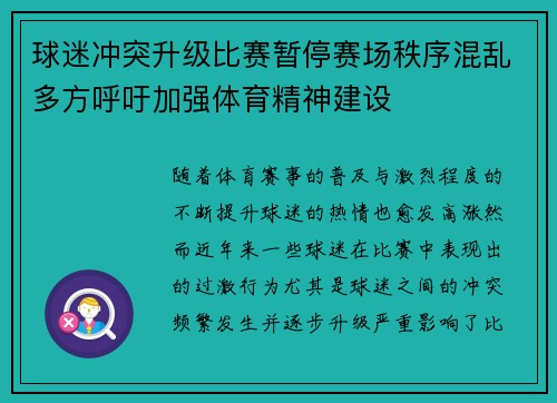 球迷冲突升级比赛暂停赛场秩序混乱多方呼吁加强体育精神建设