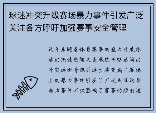 球迷冲突升级赛场暴力事件引发广泛关注各方呼吁加强赛事安全管理